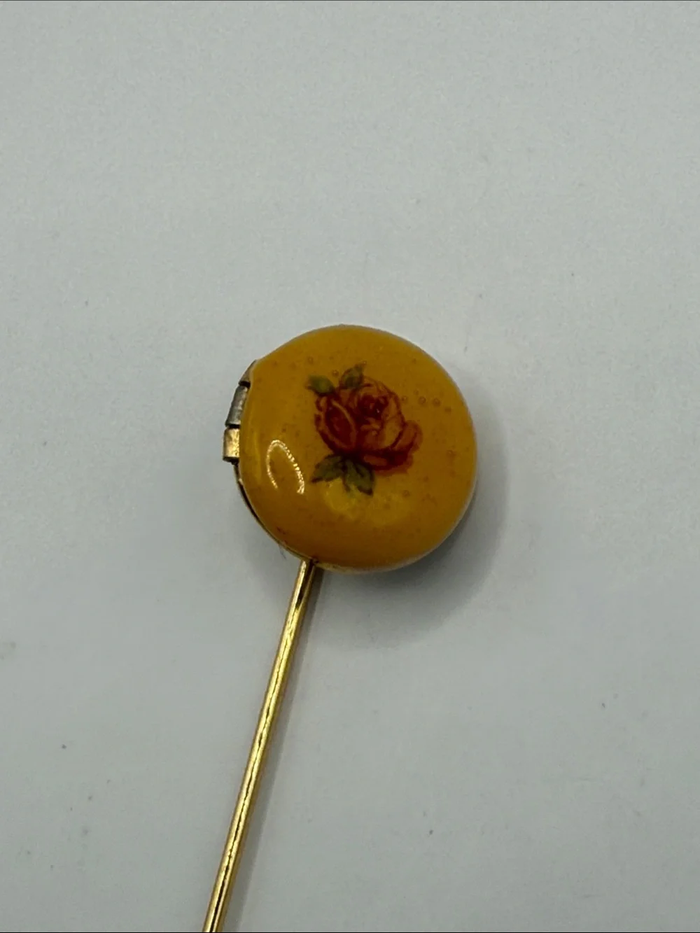 Vintage Gold Tone Yellow Rose Locket Lapel Stick Pin